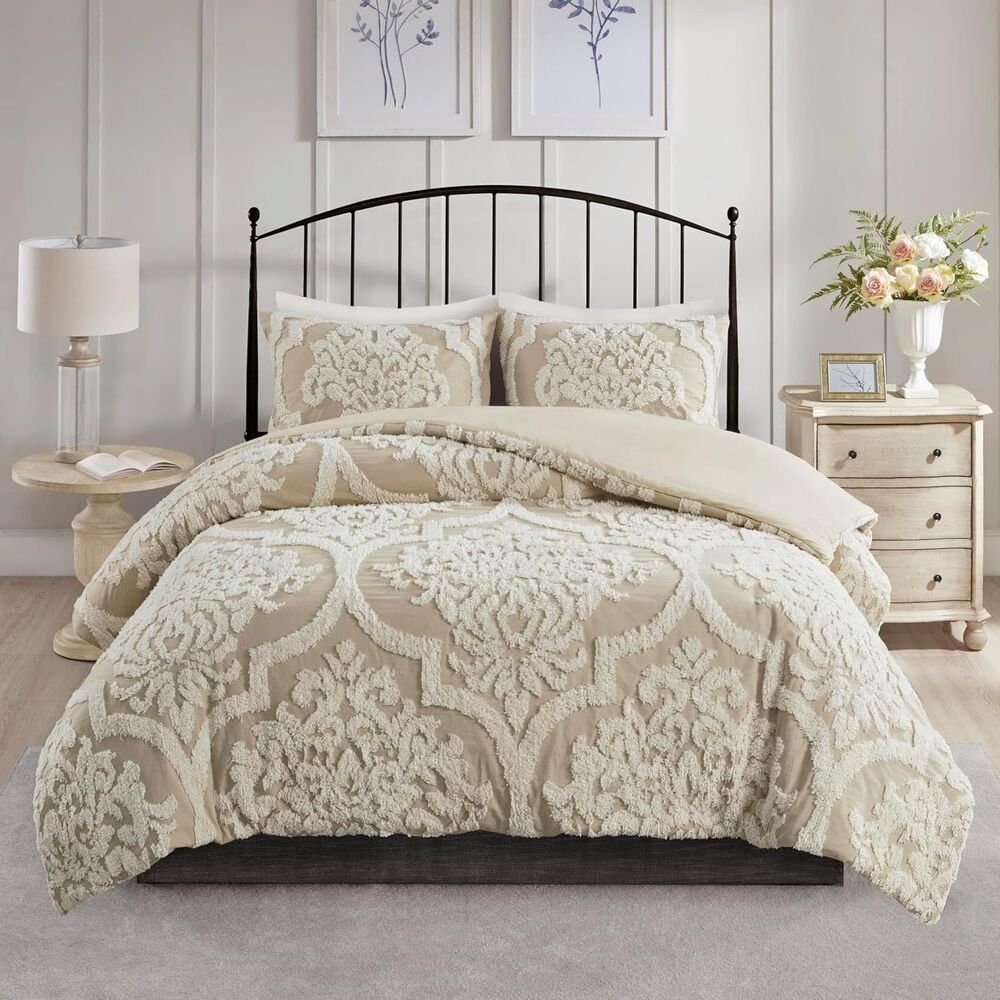 Madison Park Tufted Chenille Cotton Comforter w/ Shams 3Pc, King/Cal King -Taupe